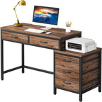 Computer Desk with Reversible 5 Drawer Storage - White or Light Brown