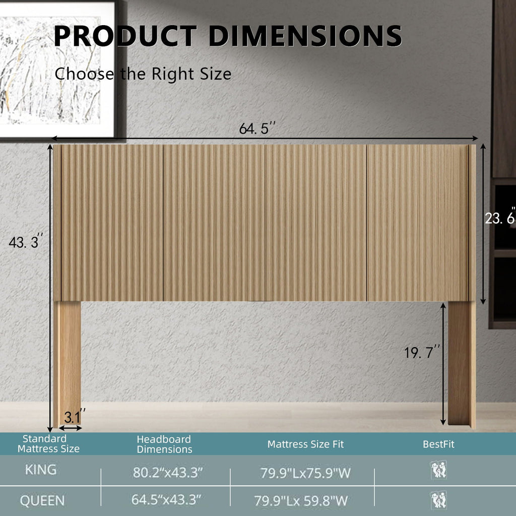 Modern Wide Wall Mounted Fluted Panel Headboard with Fluted Design - Dark Brown or Light Brown
