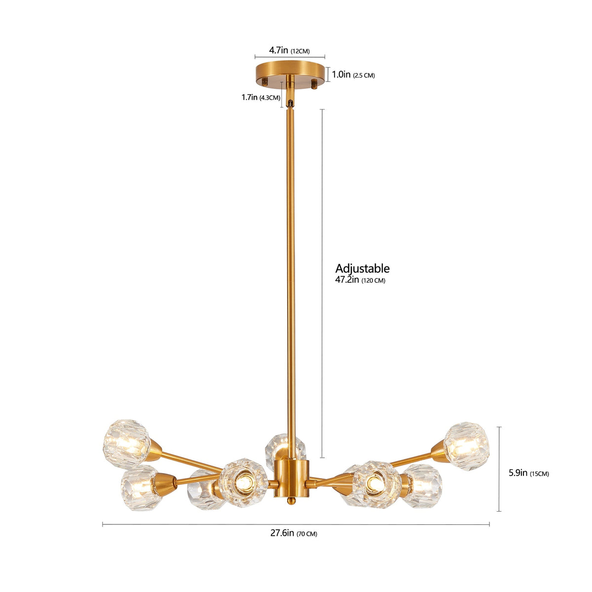 28" Modern Crystal Chandelier with 9 Lights - Golden