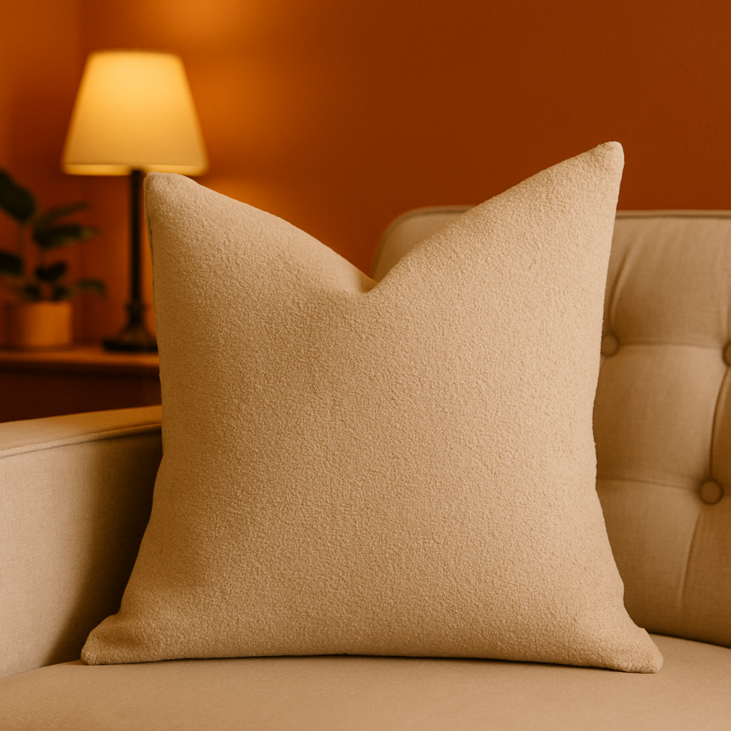 Soft Neutral Throw Pillow with Bouclé Texture - Beige