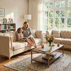 Modern Velvet Upholstered Sofa Set with Tufted Backrest - Cream White
