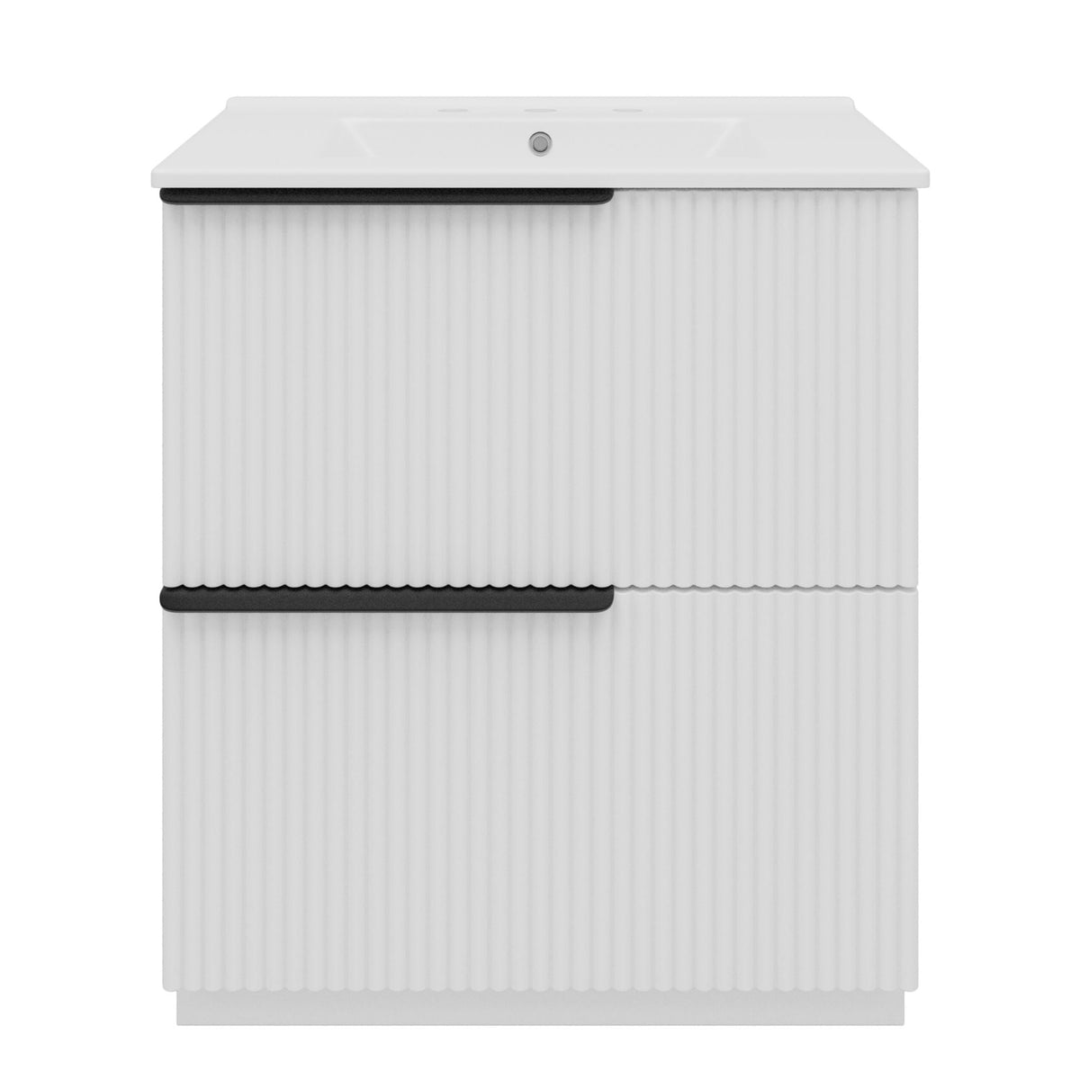 Fluted Bathroom Vanity with Ceramic Sink and Moisture-Proof Cabinet - 30" Wide