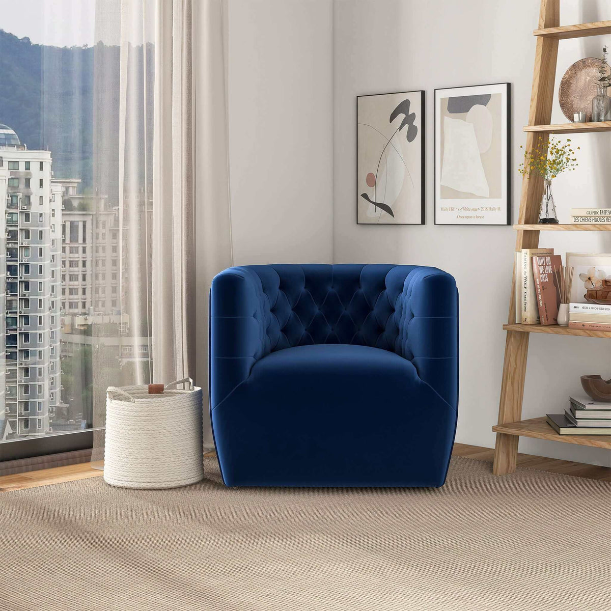 Ergonomic Design Swivel Chair with Tufted Accent - Multiple Colors