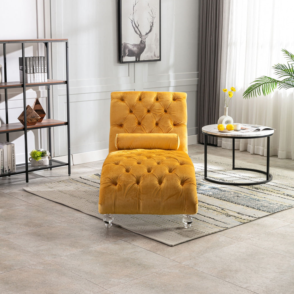 Velvet Button Tufted Chaise Lounge with Pillow - Multiple Colors