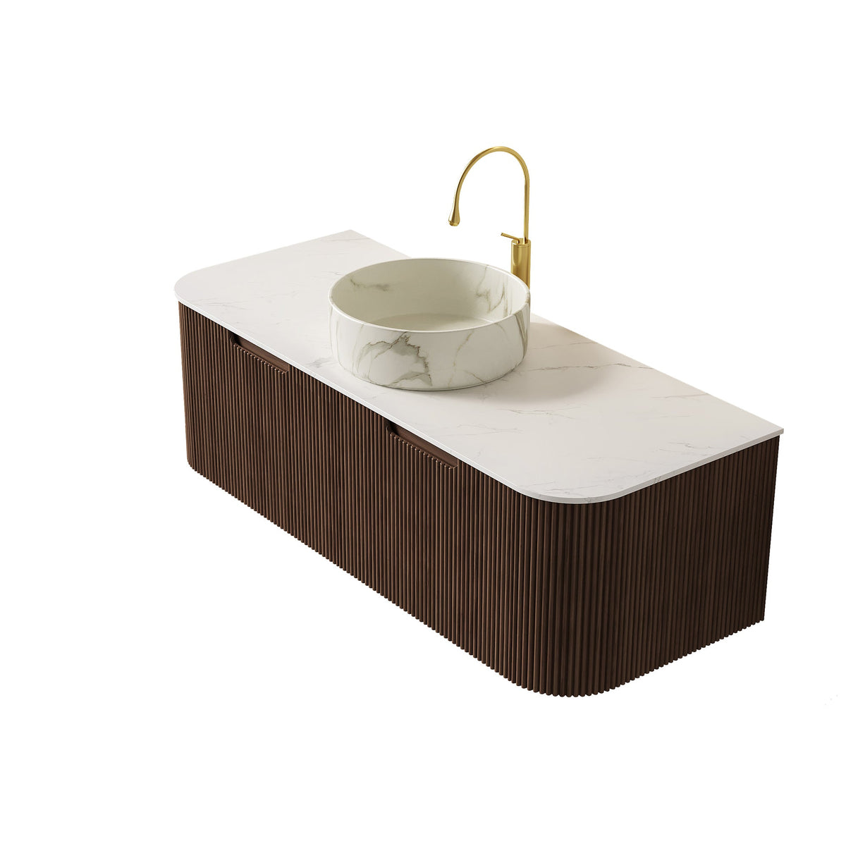 48" Floating Bathroom Vanity with Sintered Stone Top and Sink - Walnut