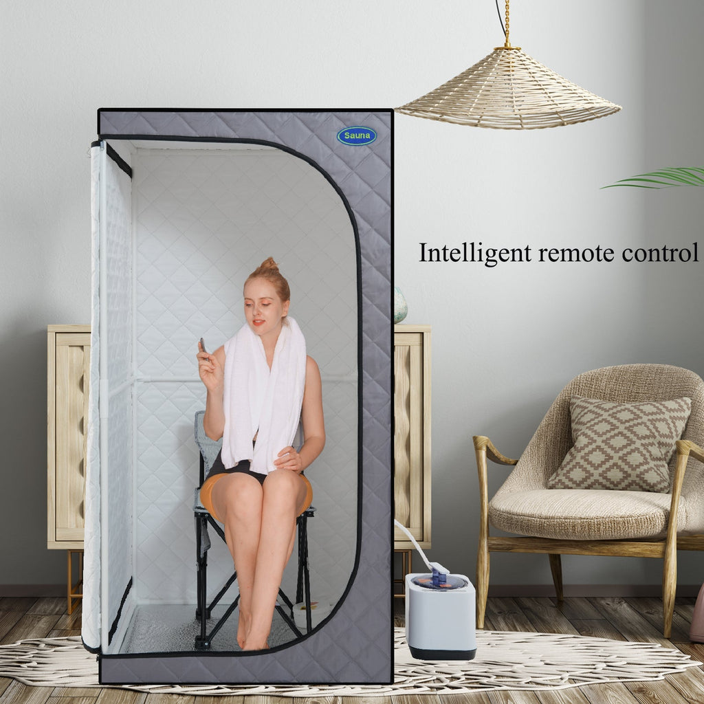 Portable Grey Steam Sauna Tent with Remote Control and Chair