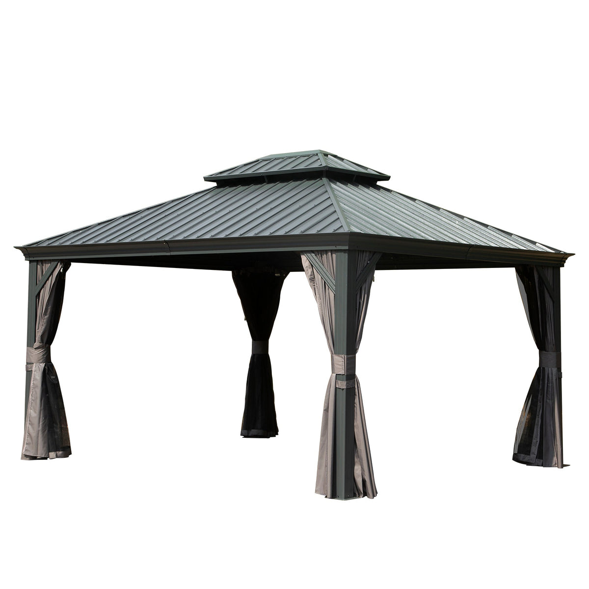 10' x 12' Hardtop Gazebo with Double Roof Canopy and Aluminum Frame - Grey
