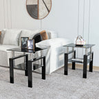 Modern Tempered Glass Tea Table Set with Metal Frame – Black