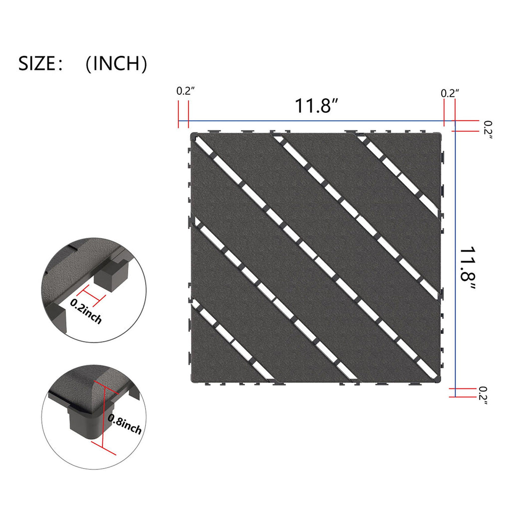 Durable Plastic Interlocking Deck Tiles with Waterproof Design - Dark Gray or Brown
