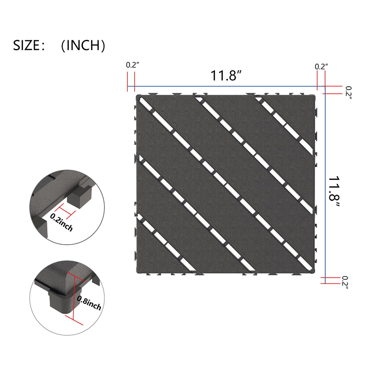 Durable Plastic Interlocking Deck Tiles with Waterproof Design - Dark Gray or Brown