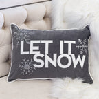 Gray Velvet Lumbar Throw Pillow with Snowflake Embroidery - 14x20