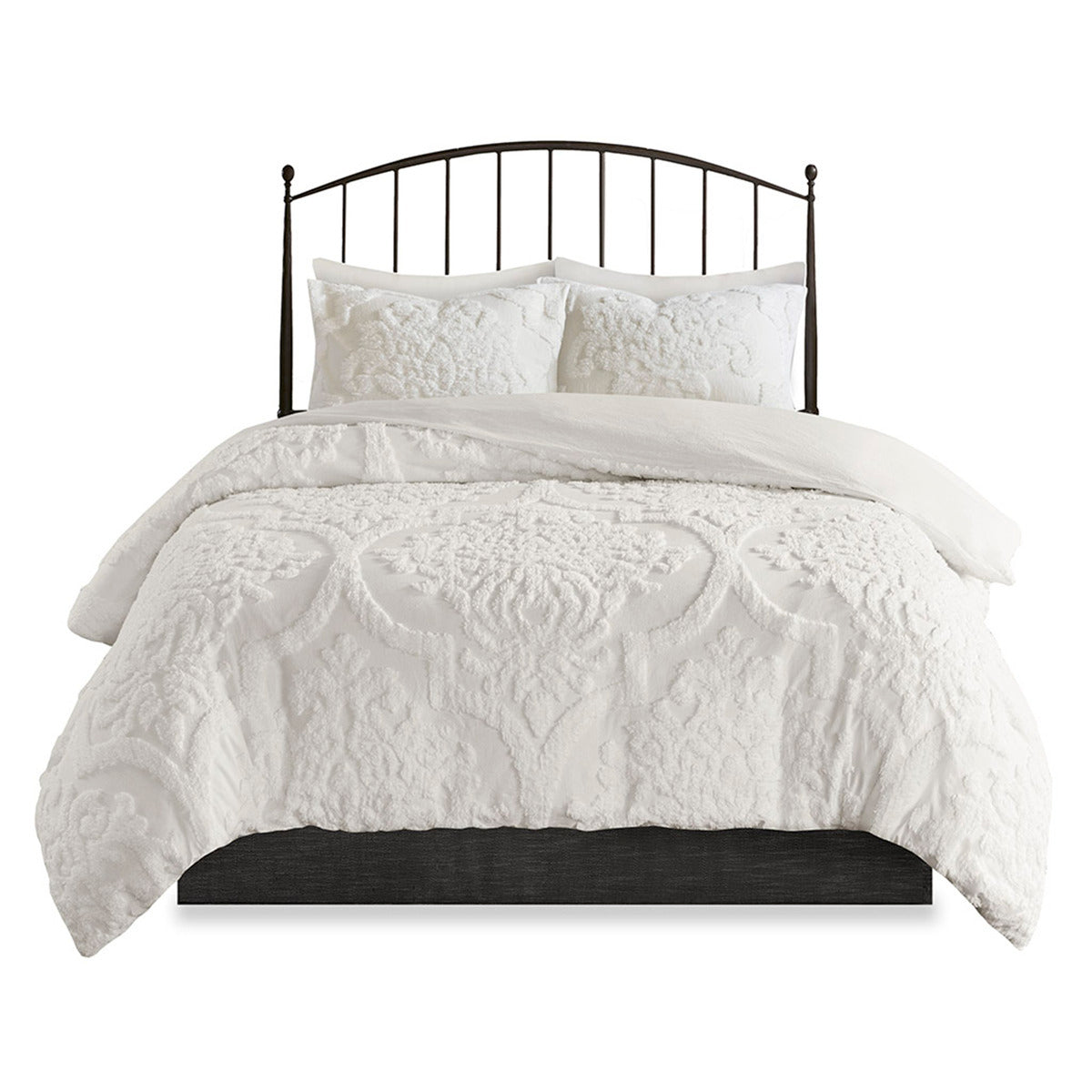 Tufted Cotton Chenille Damask Comforter Set with Shams - Off White