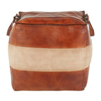 Industrial Pouf Ottoman with Side Handles - Light Brown, Dark Brown, Dark Gray