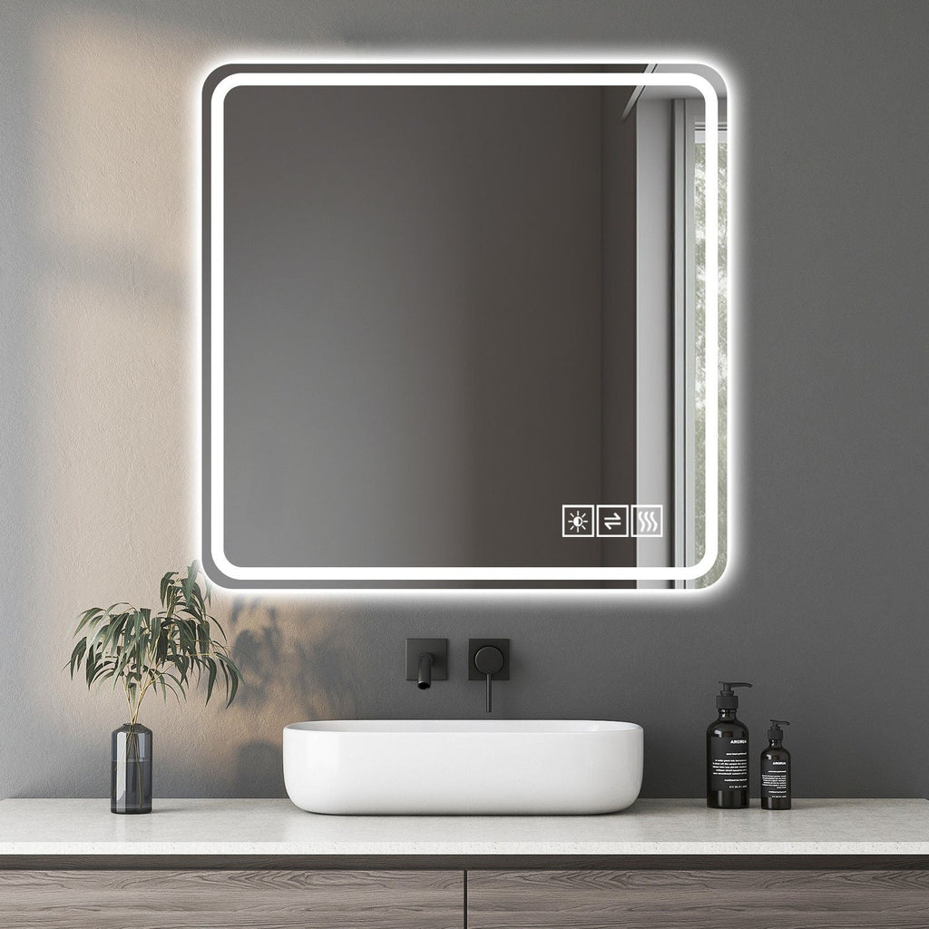 LED Bathroom Mirror with Anti-Fog and Tri-Color Lighting - Pearl Silver