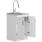 Deluxe Laundry Cabinet with Pull-Out Faucet and Stainless Steel Sink - White