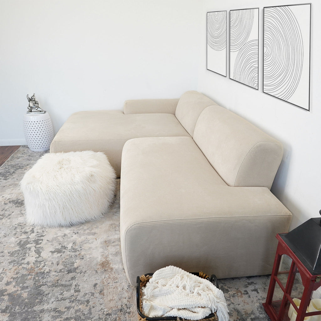 High-Quality Microfiber Sectional Sofa with Deep Seating - Beige or Dark Green