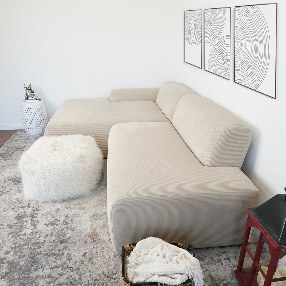 High-Quality Microfiber Sectional Sofa with Deep Seating - Beige or Dark Green