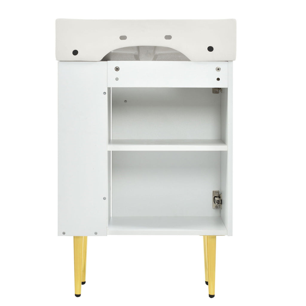 Bathroom Vanity with Single Ceramic Sink and Side Storage - Multiple Colors