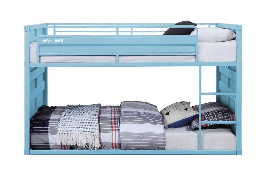 Metal Twin Over Twin Bunk Bed with Safety Guardrail - Light Blue or Red