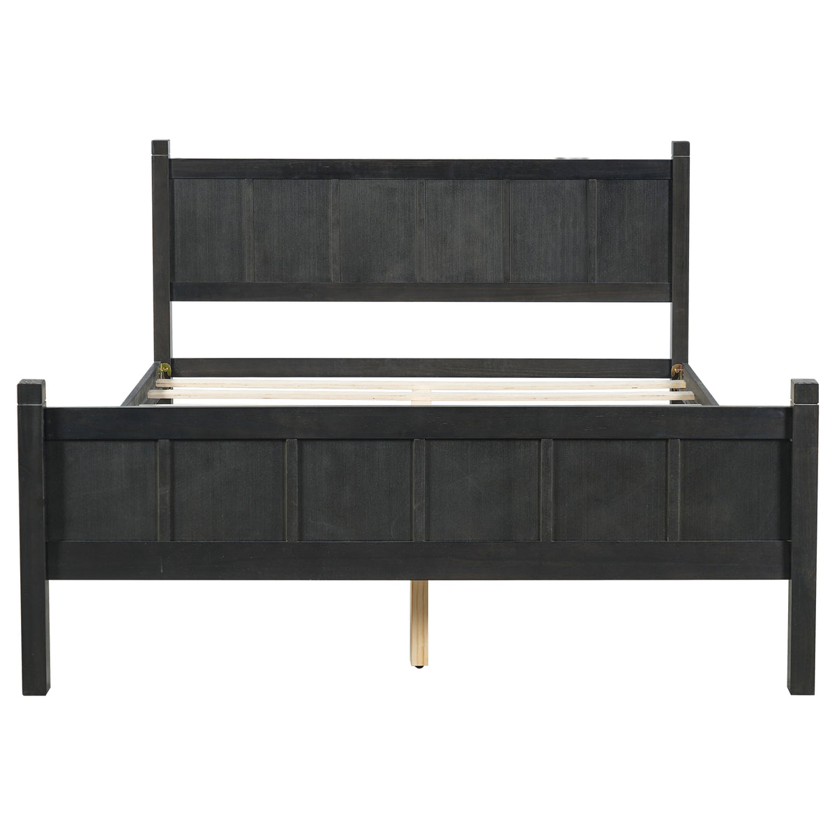 Queen Size Flat Panel Bed with Headboard & Footboard - Wood Finish