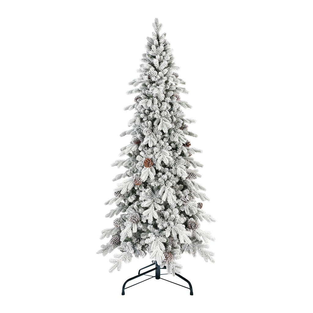 7.5 FT Flocked Christmas Tree with 40 Natural Pine Cones