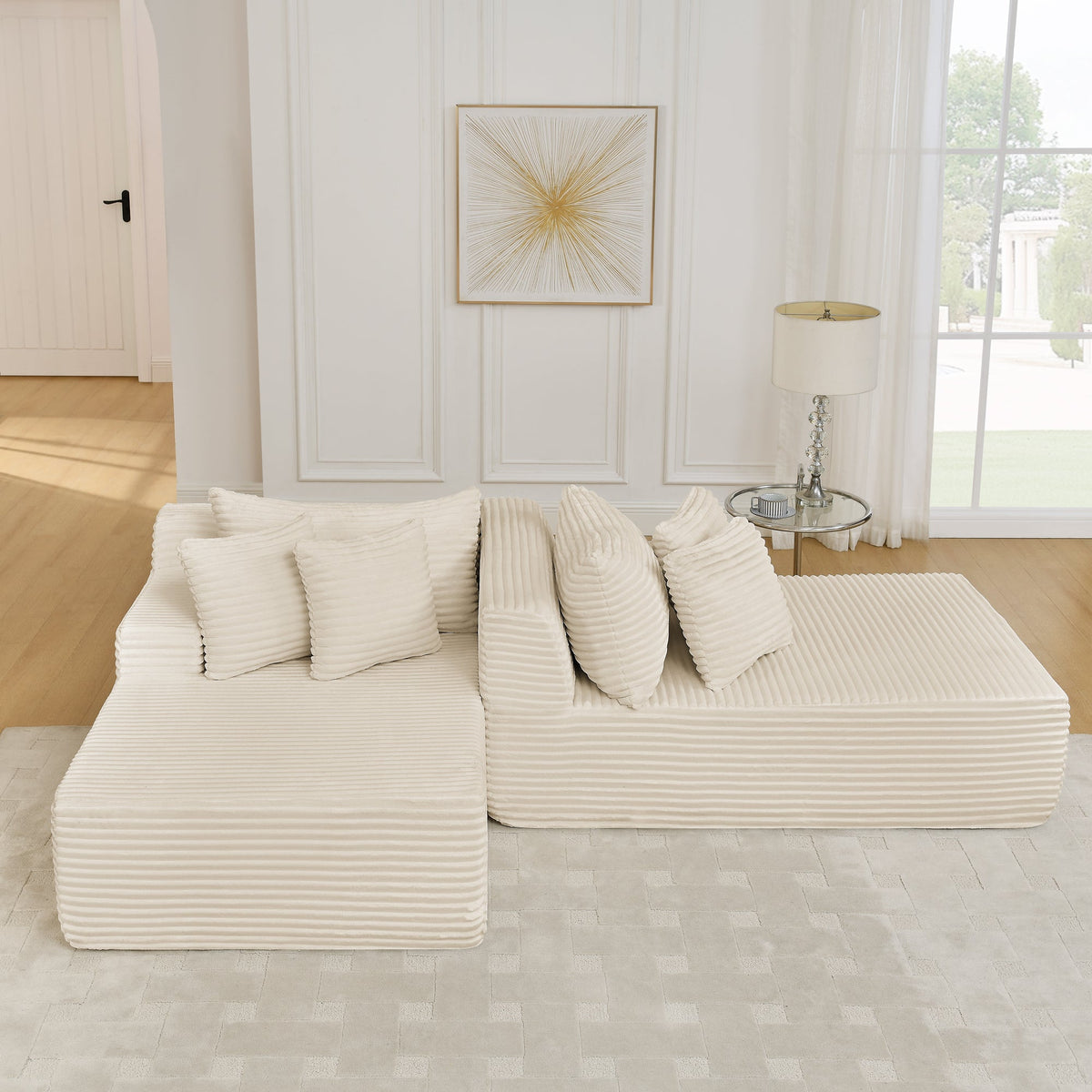 Two-Seater Lazy Sofa Lounge Chair with High-Density Foam - Beige