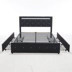 Upholstered Storage Bed Frame with LED Lights and Drawers – White or Black