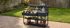 Solid Wood Patio Kitchen Island with Stainless Steel Top - Available in Black, Brown, or Gray