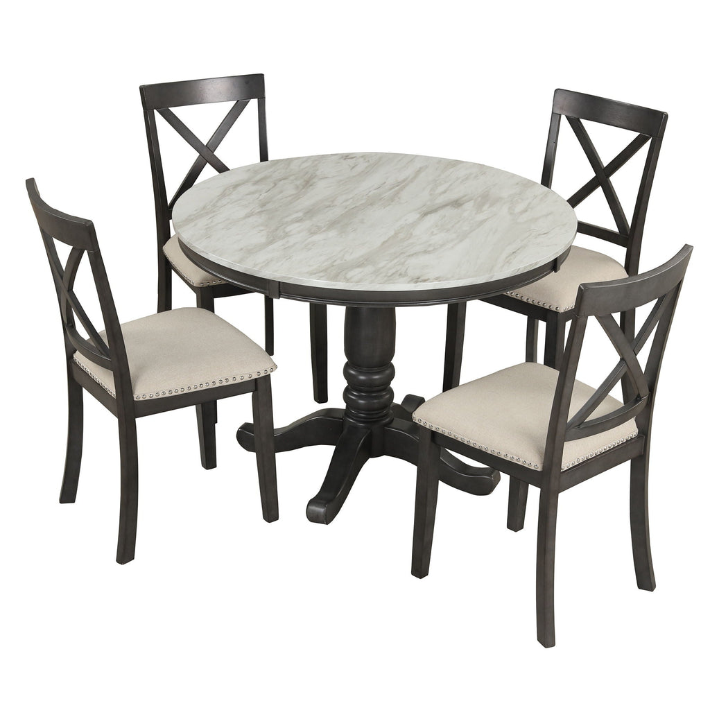 5-Piece Solid Wood Dining Set — White or Dark Gray