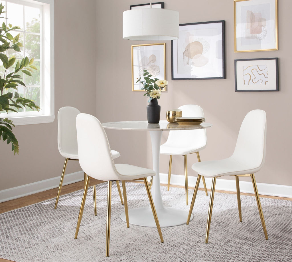 Modern Dining Table with Marble Top and Pedestal Base - White or Black