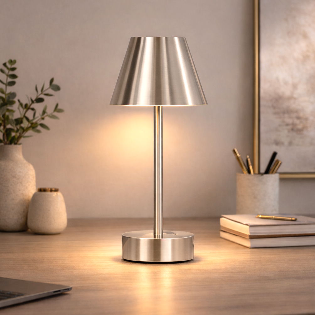 Rechargeable LED Table Lamp with Touch Switch - Gold or Pearl Silver
