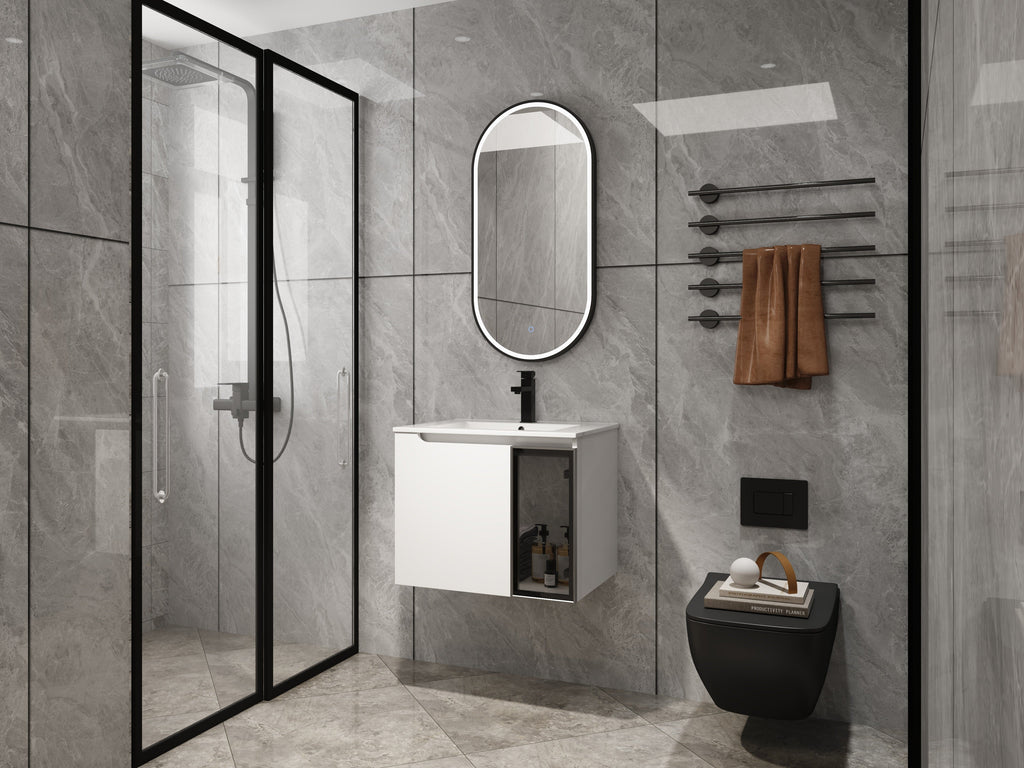 24" Wall-Mounted Bathroom Vanity with Ceramic Sink - Glossy White