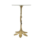 Leafy Branch Side Table with Marble Top - Gold Finish