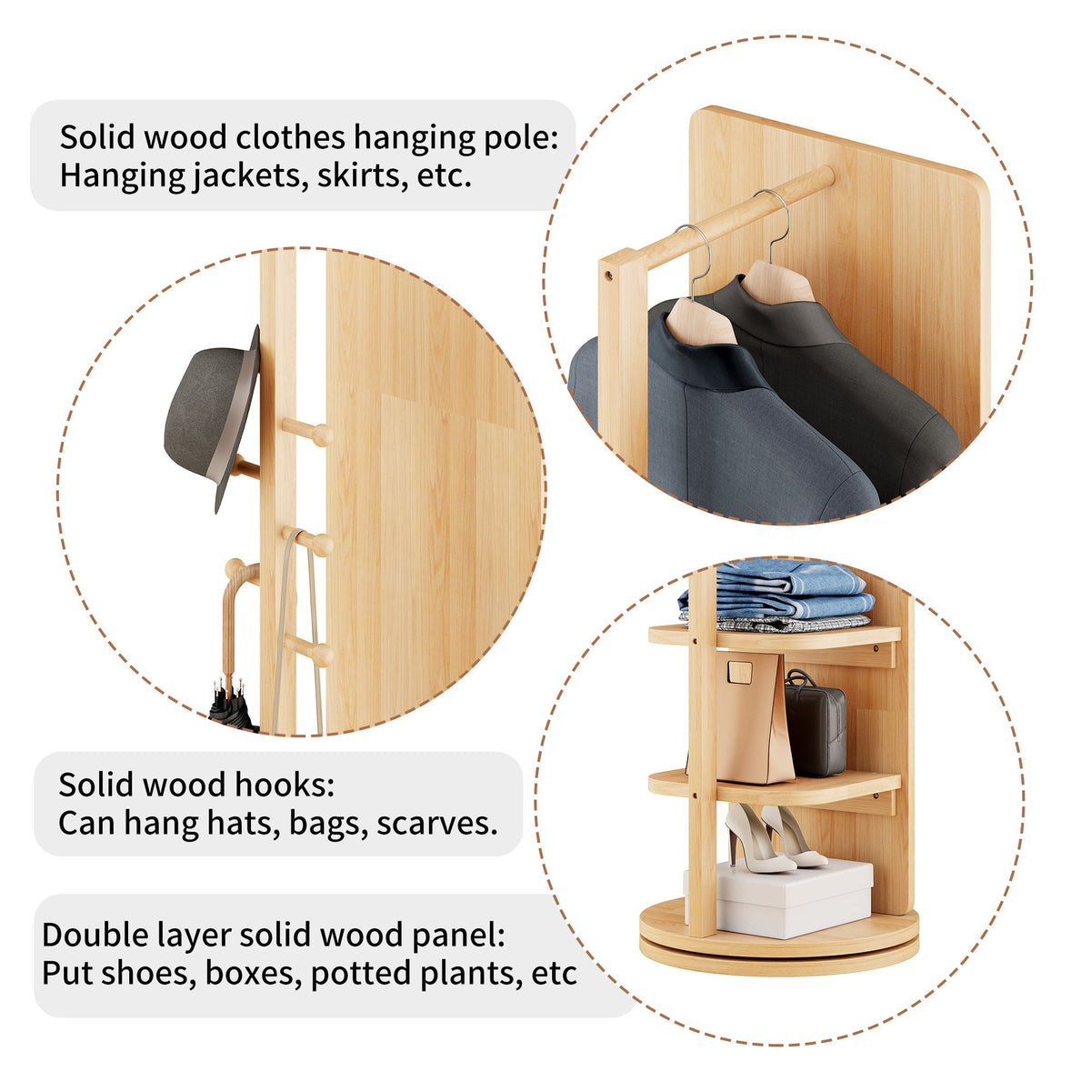 3 In 1 Multifunctional Full-Length Clothing Mirror with Rotating Design - Dark Brown, Black, White, Light Brown