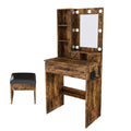 Vanity Set with Mirror, Adjustable LED Lights & Power Outlet - Wood & Mirror