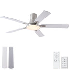Flush Mount Ceiling Fan with LED Light and Remote Control - Black, White, Pearl Silver