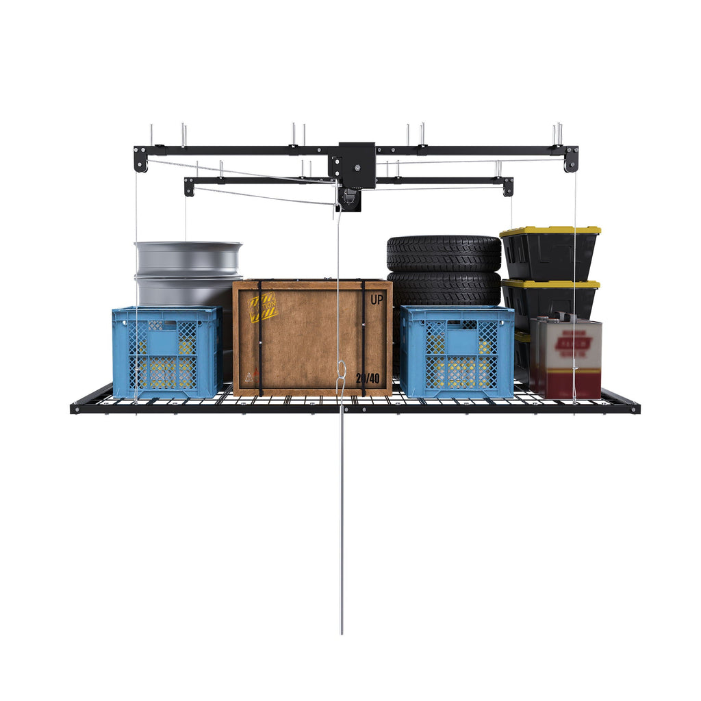 Overhead Garage Storage Rack with Crank System - Black or White
