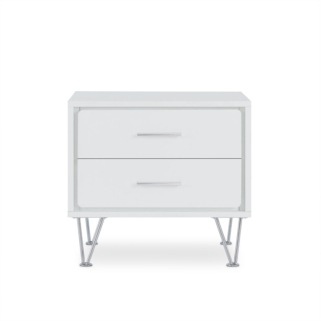 White Accent Table with Storage Drawers and Chrome Legs