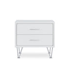 White Accent Table with Storage Drawers and Chrome Legs