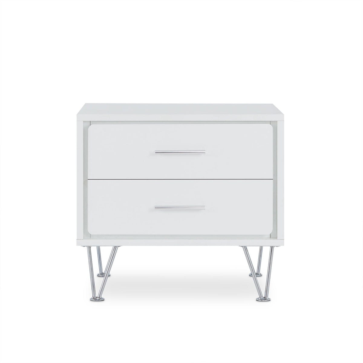 White Accent Table with Storage Drawers and Chrome Legs