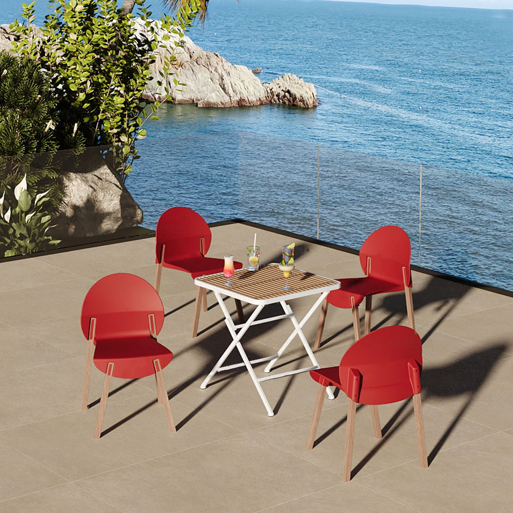 4 Piece Outdoor Set with Folding Table and Single Chairs - Blue, Red, Orange