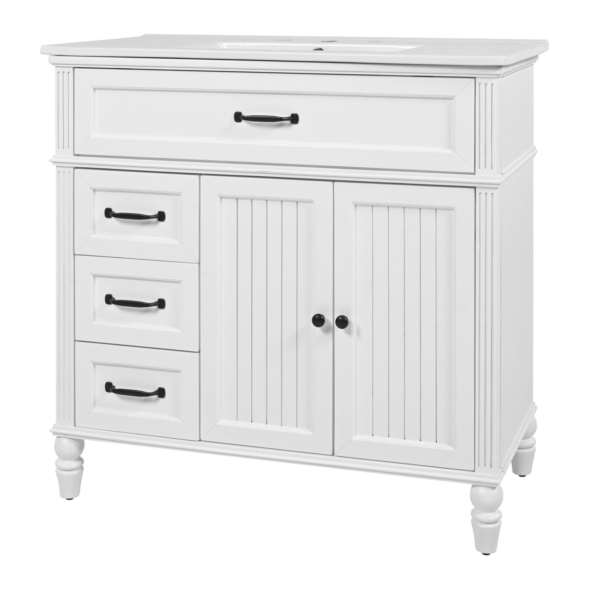 Bathroom Vanity With Sink and Drawers - Freestanding Solid Wood Cabinet