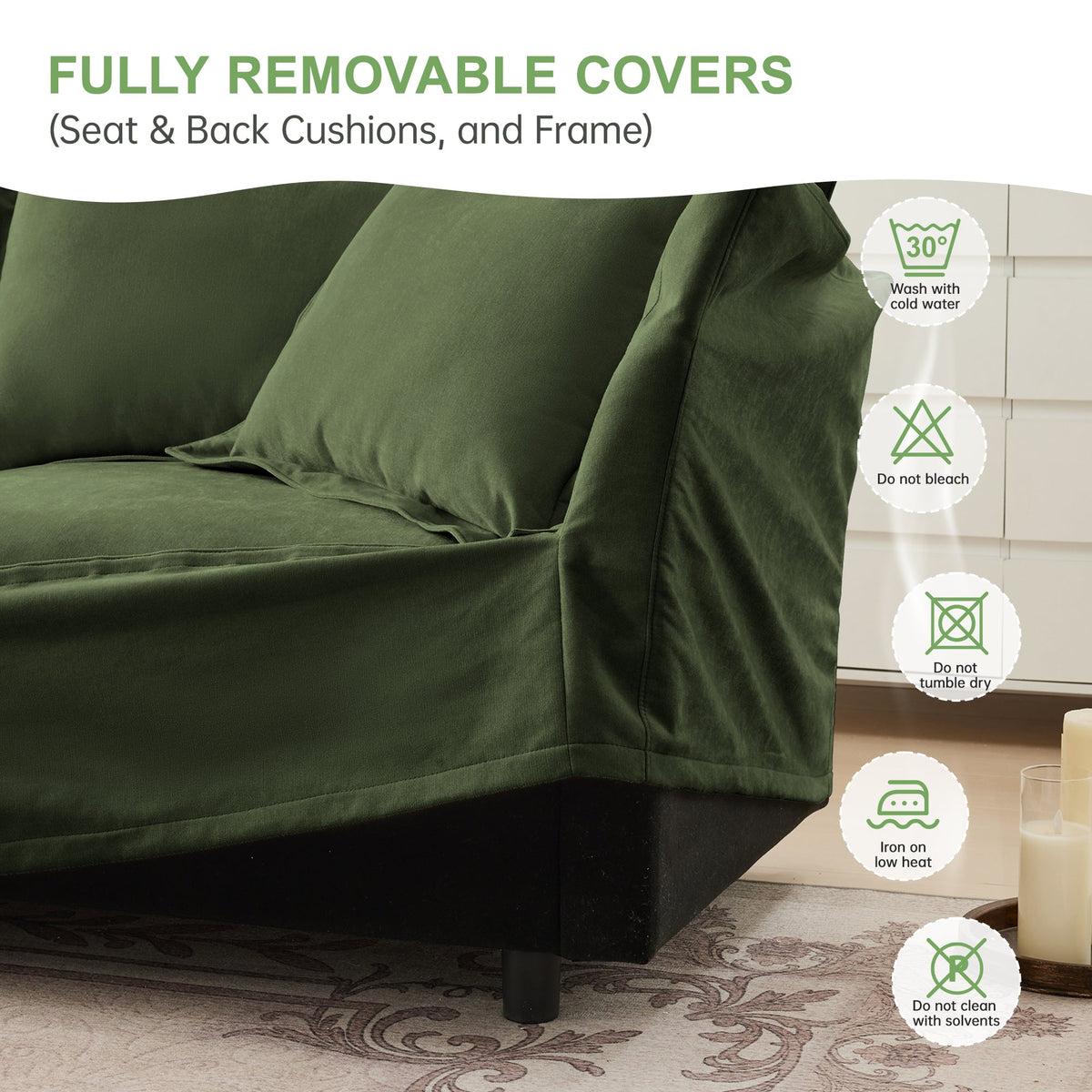 Modern Slipcovered 3-Seater Sofa with Chenille Fabric