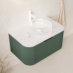 DINA 30" Bathroom Vanity with Floating Curved Edges and Crystal Glass Basin - Sintered Stone Top