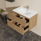 30" Wall Mounted Bathroom Vanity with Sink and Soft Close Drawers - Walnut