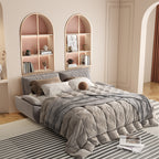 Grey Velvet Queen Pull Out Sofa Bed with 3-in-1 Convertible Design