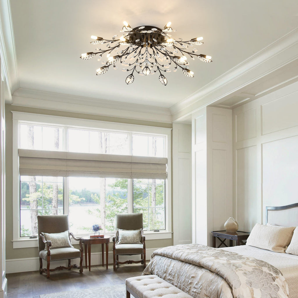 15-Light Chandelier with Crystal Accents - Matte Black