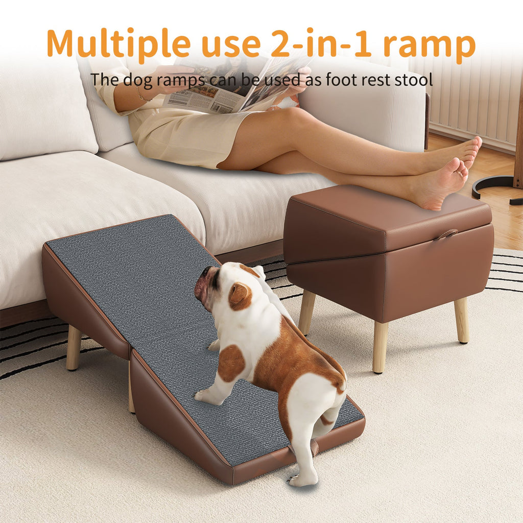 Foldable Wooden Dog Stairs and Ramp with Non-Slip Surface - Brown