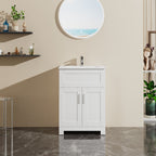 White Sink Bathroom Vanity Laundry Cabinet Combo with Ceramic Sink