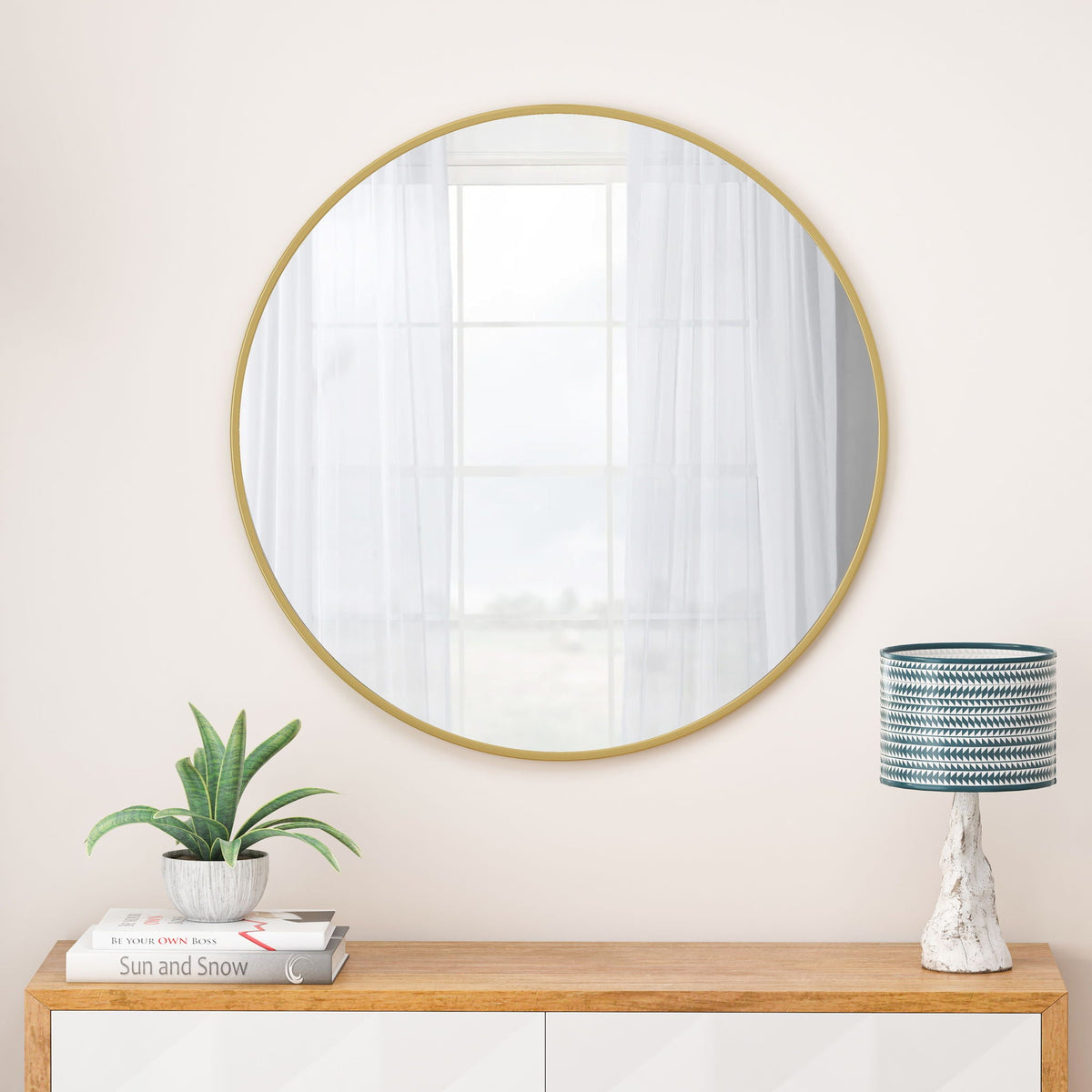 Metal Framed Circular Wall Mirror with Modern Design - Black or Gold